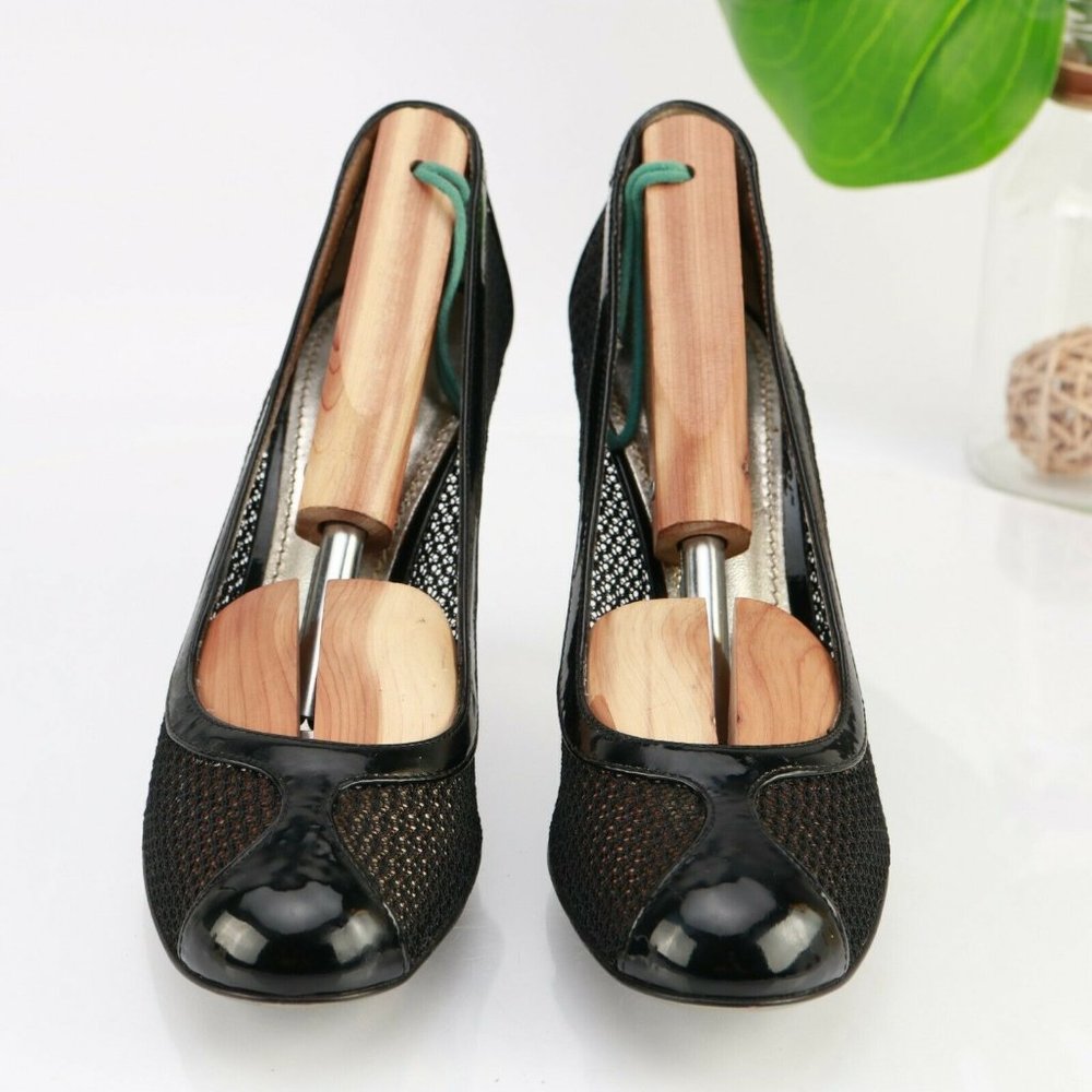 Dolce & Gabbana Women Dress Pump Size 9 Black Patent Leather Mesh Stiletto Heels - Picture 3 of 12